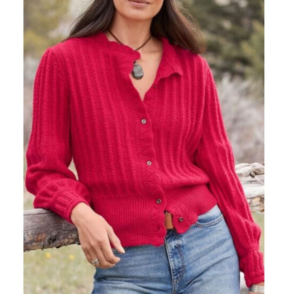 Sundance Sz L Alpine Kiss Cardigan Sweater Red Boho Cozy Grandma Christmas Soft